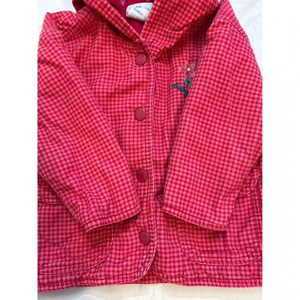 Unique Vintage Baby OshKosh Bgosh Pink Gingham Hooded Quilted Jacket Floral 12m‎